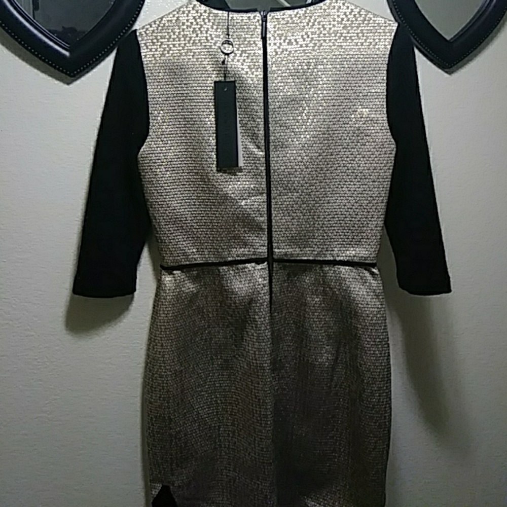 Black Halo black and gold dress